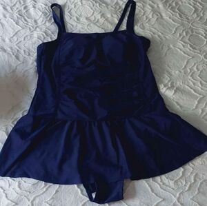 Navy Blue Pleated Swimdress